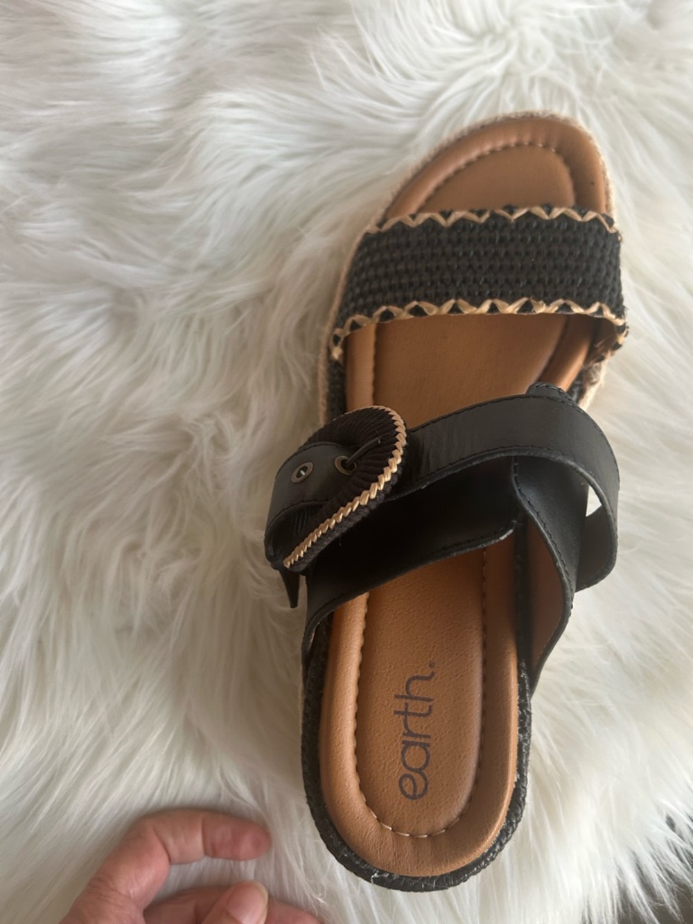 Earth Black and Tan Espadrille Slide Sandals - Picture 8 of 10